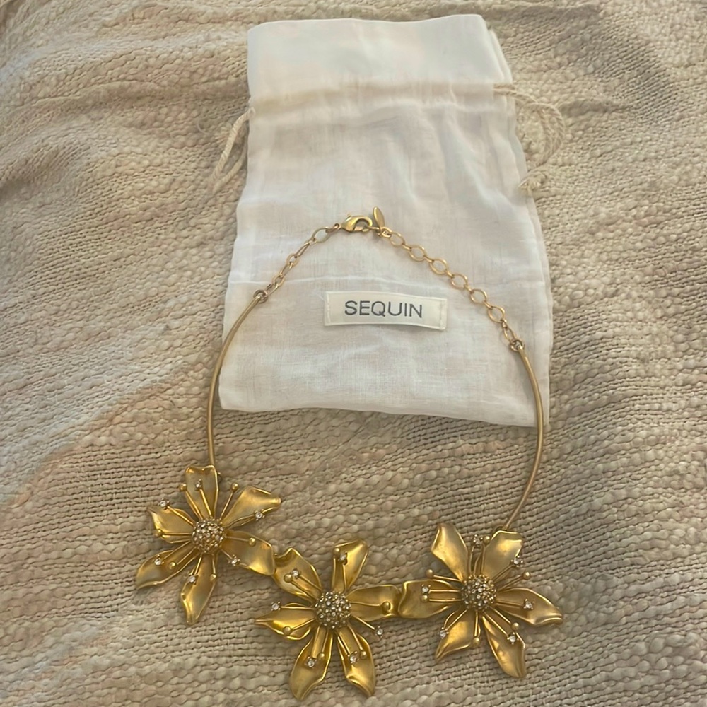 Beautiful Sequin-NYC Brand Gold Tone Floral Necklace
